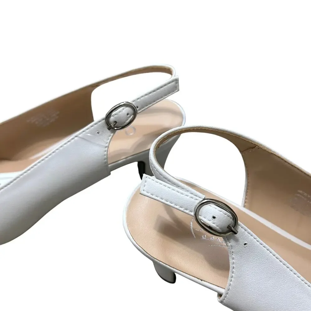 Peerage Luciana Leather Slingback Pumps NWT Women's Sz 11W White Timeless Chic
